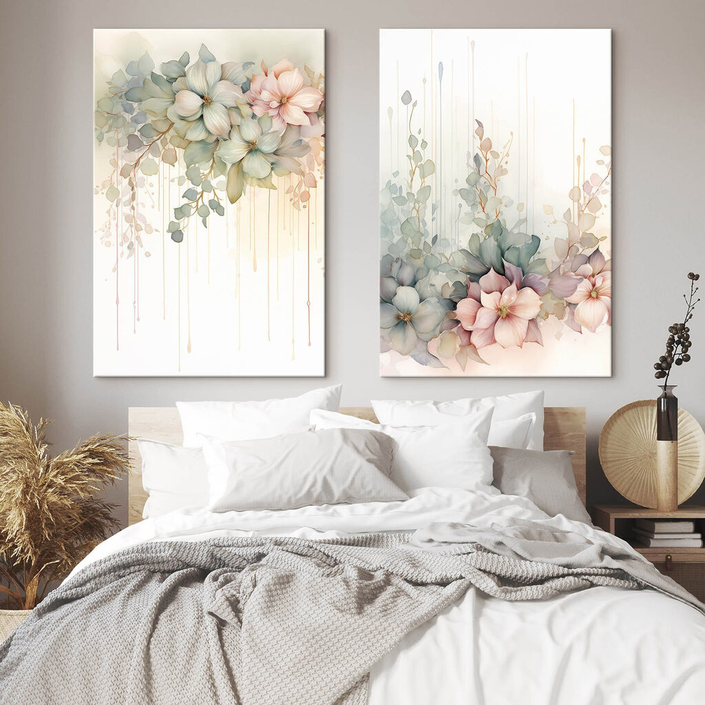 Ghirlande florale în pastel într-un interior
