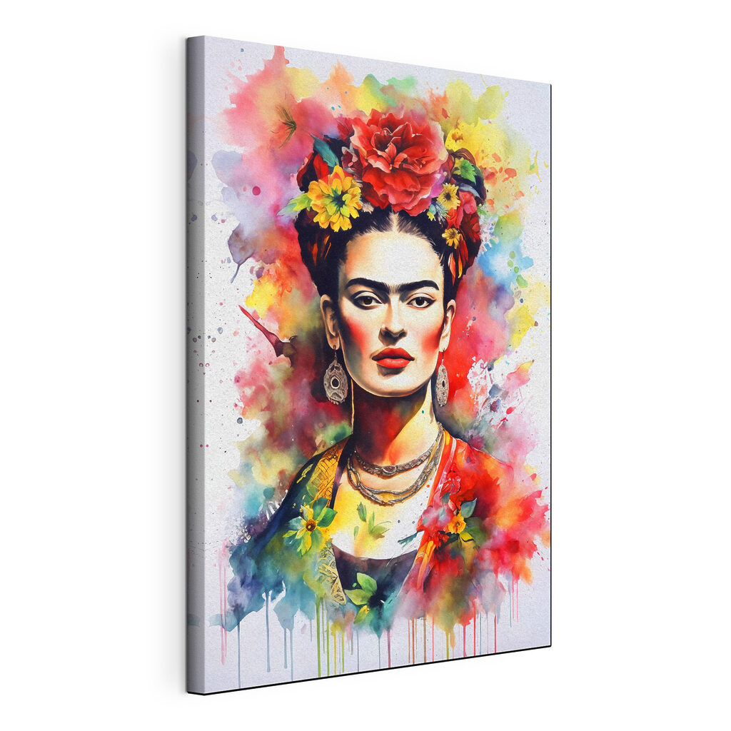 Portret în acuarelă florală, tablou pe pânză întinsă, cu margine continuă