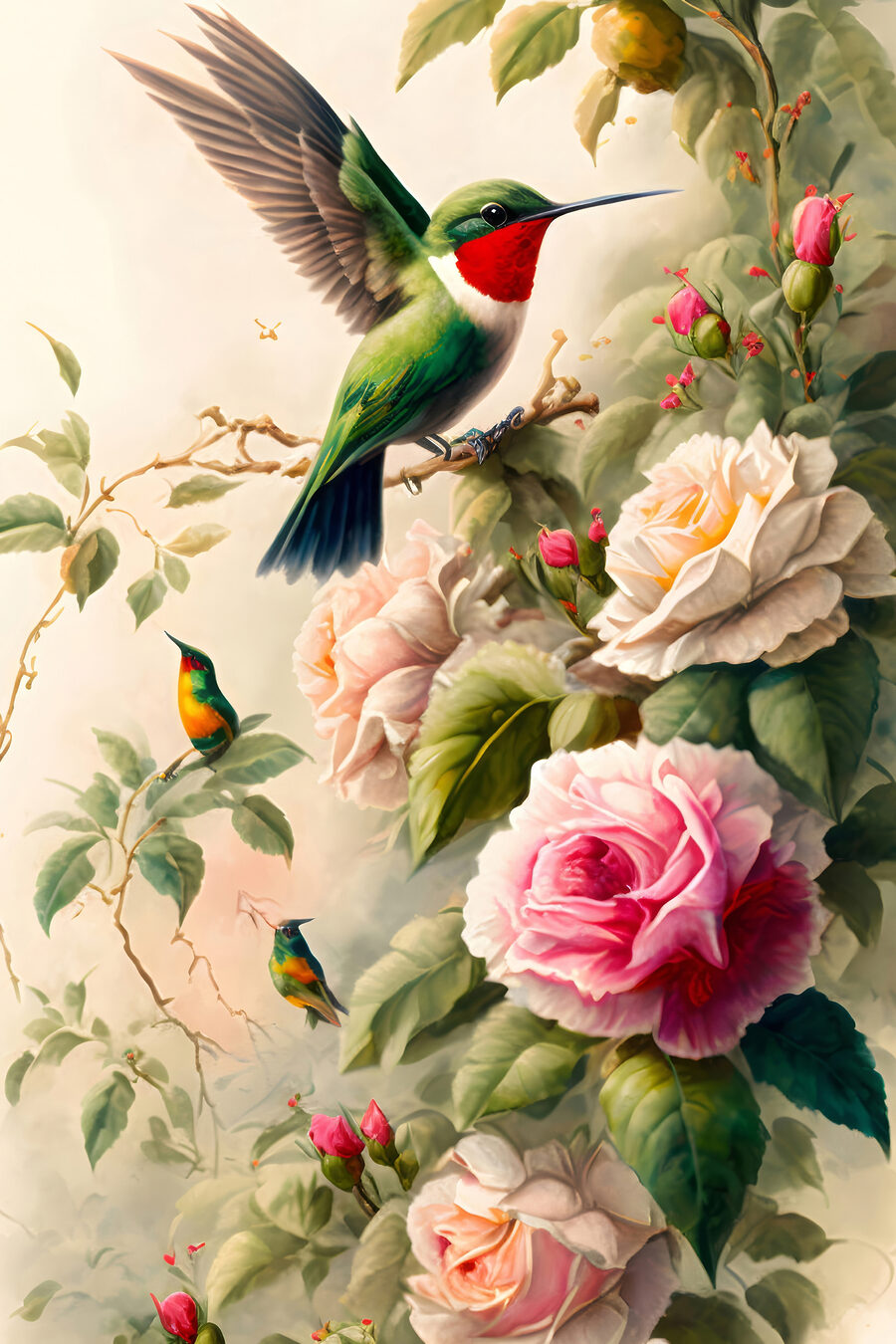 Colibri printre trandafiri — design complet