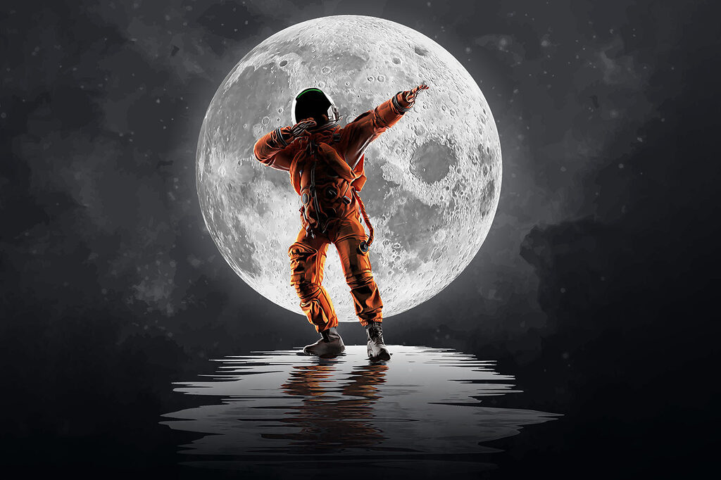 Astronaut în fața lunii — design complet