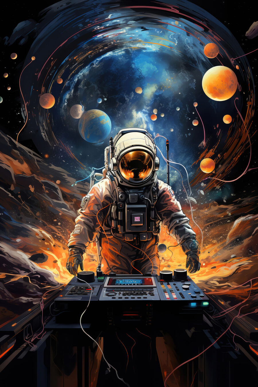 DJ printre planete — design complet