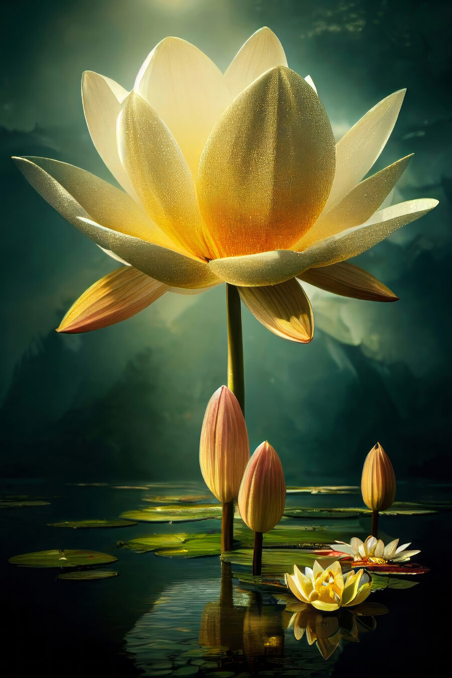 Lotus galben pe apă — design complet