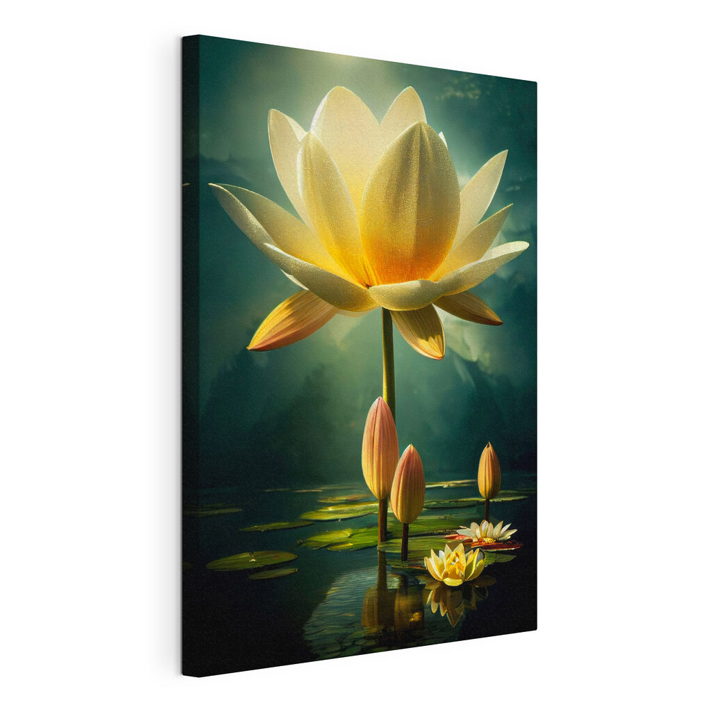 Lotus galben pe apă, tablou pe pânză întinsă, cu margine continuă