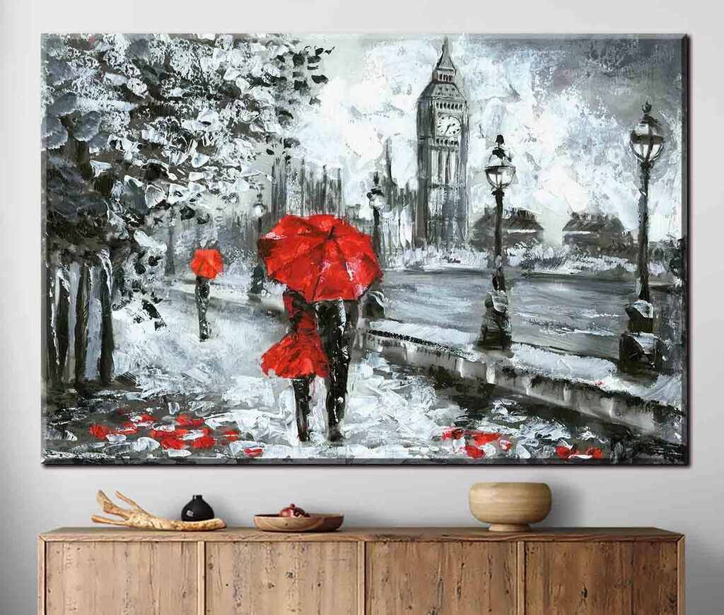 Umbrele roșii în Londra într-un interior