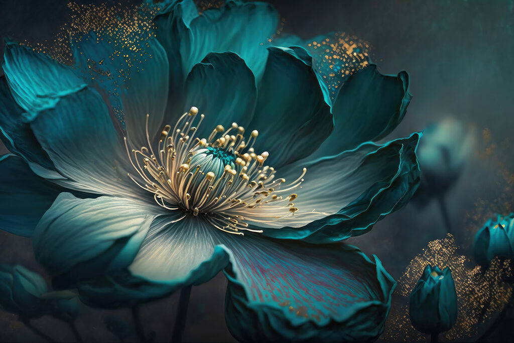 Floare turcoaz de aproape — design complet