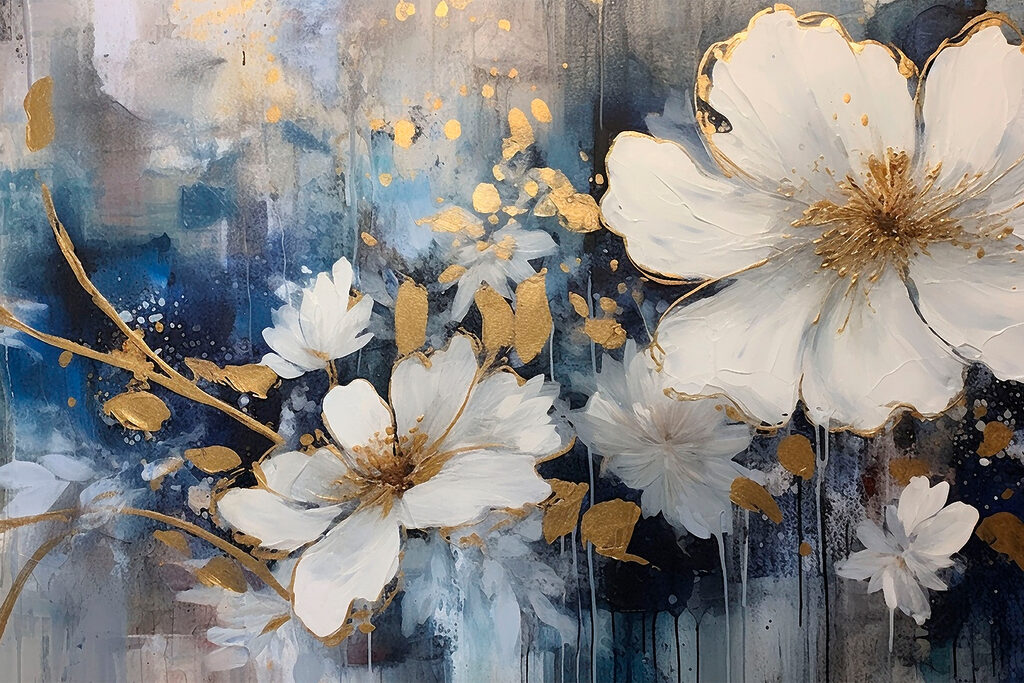 Floare albă, albastru nocturn — design complet