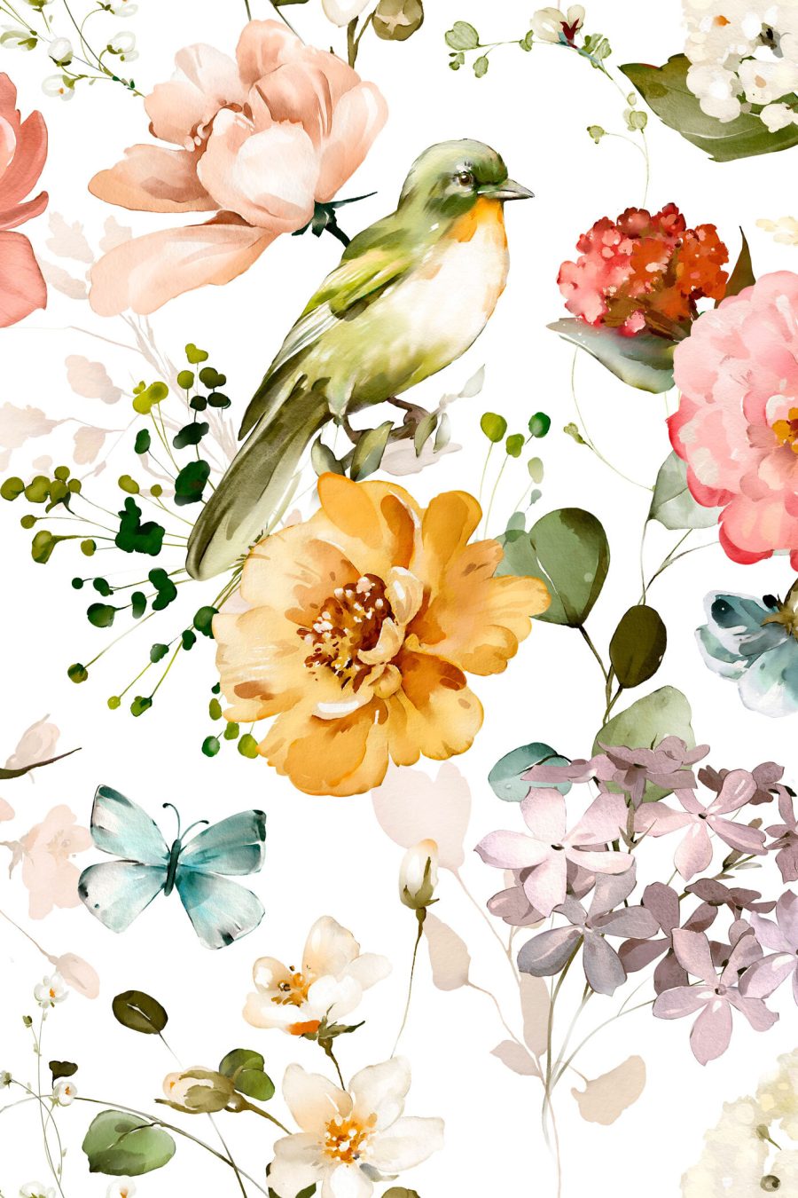 Pasărică printre flori — design complet