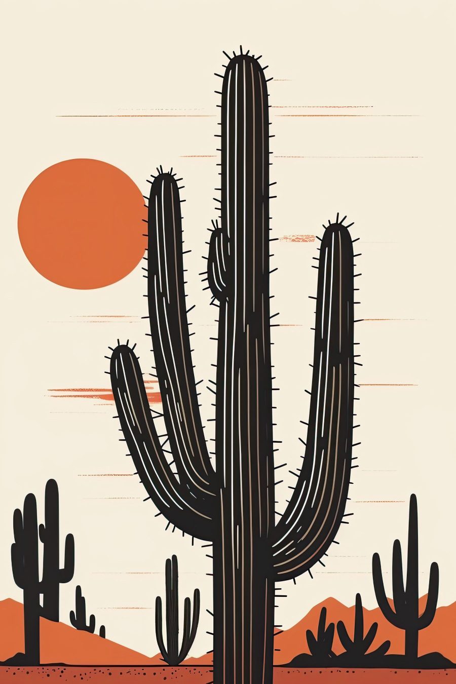Cactuși în soare portocaliu — design complet