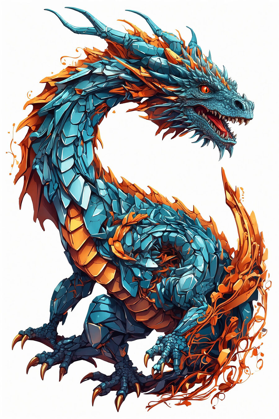 Dragon albastru și portocaliu — design complet