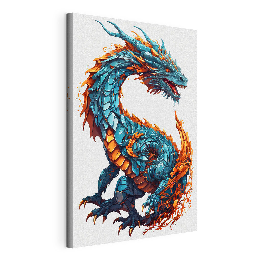 Dragon albastru și portocaliu, tablou pe pânză întinsă, cu margine continuă