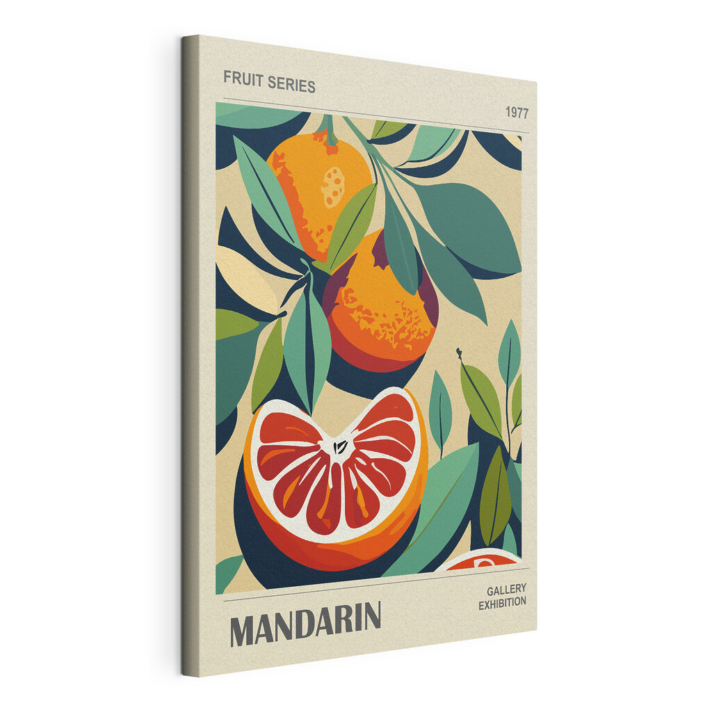 Mandarine printre frunze, tablou pe pânză întinsă, cu margine continuă