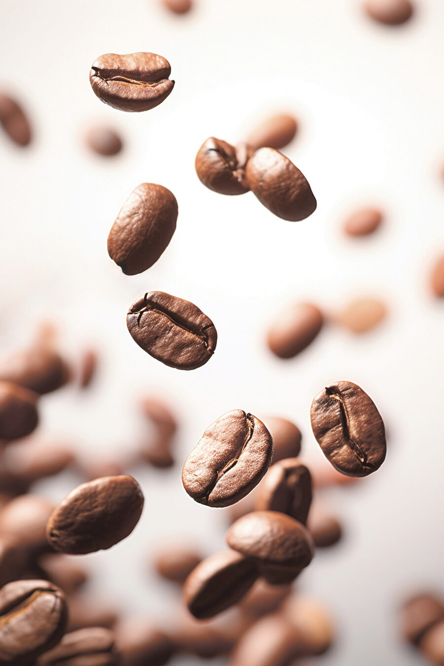 Boabe de cafea plutind — design complet