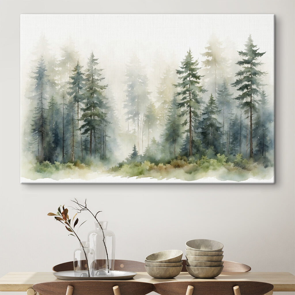 Conifere în ceață verde — interior 1