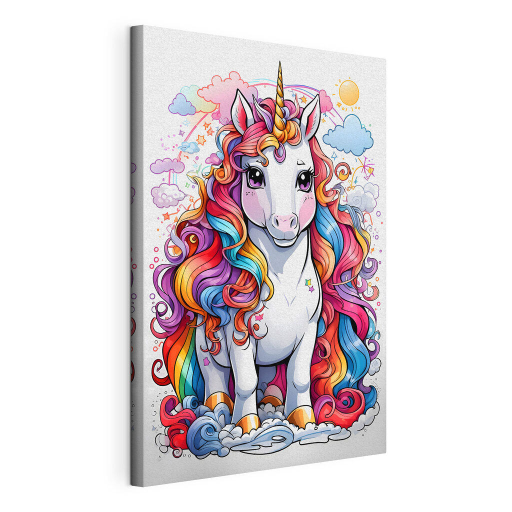 Unicorn printre bucle, tablou pe pânză întinsă, cu margine continuă