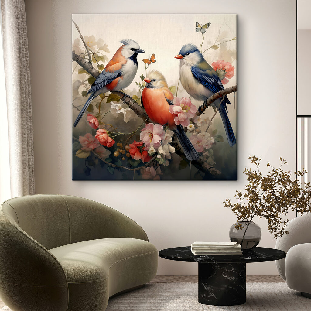 Trei păsări în floare — interior 1