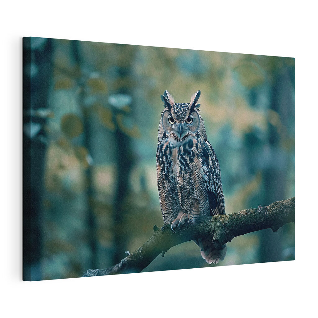 Bufniță în pădure, tablou pe pânză întinsă, cu margine continuă