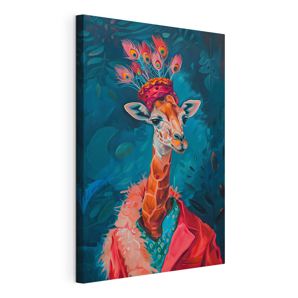 Girafă cu pălărie, tablou pe pânză întinsă, cu margine continuă