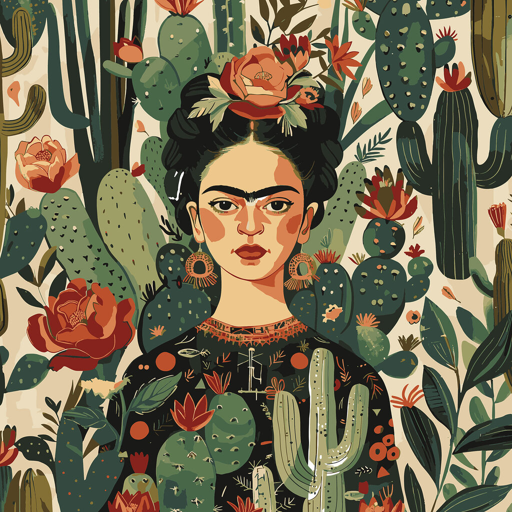 Frida și flori roșii — design complet