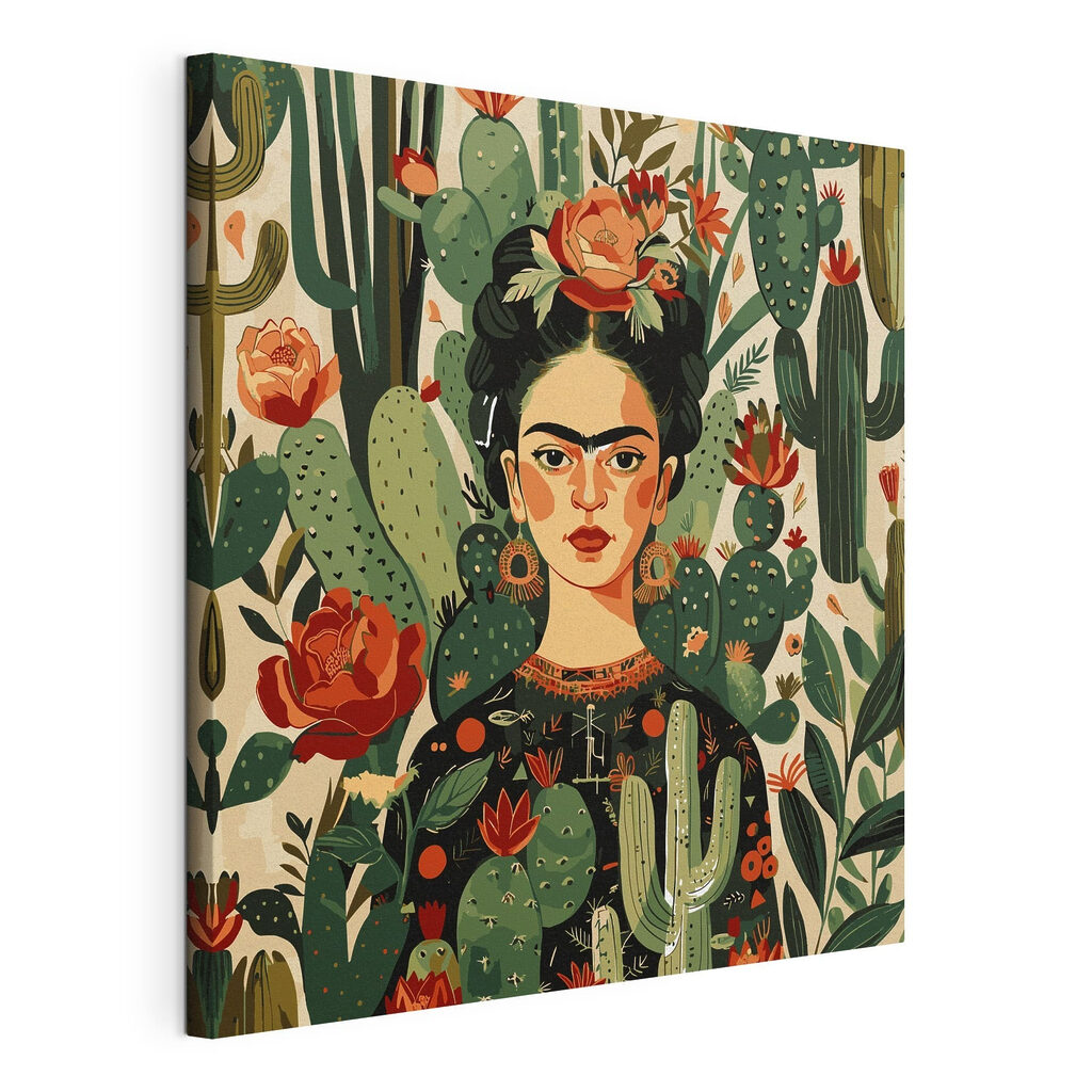 Frida și flori roșii, tablou pe pânză întinsă, cu margine continuă