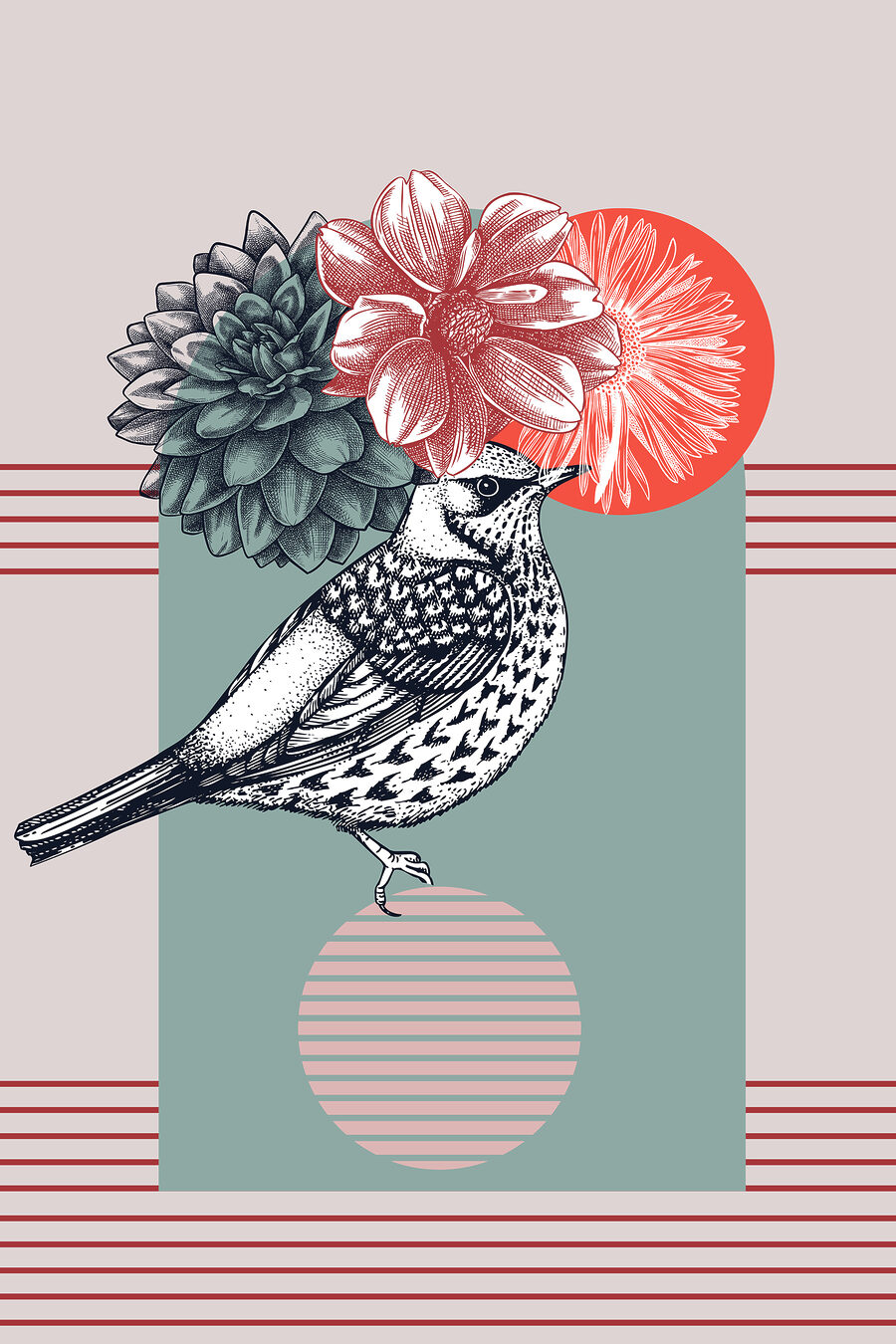 O pasăre poartă flori — design complet
