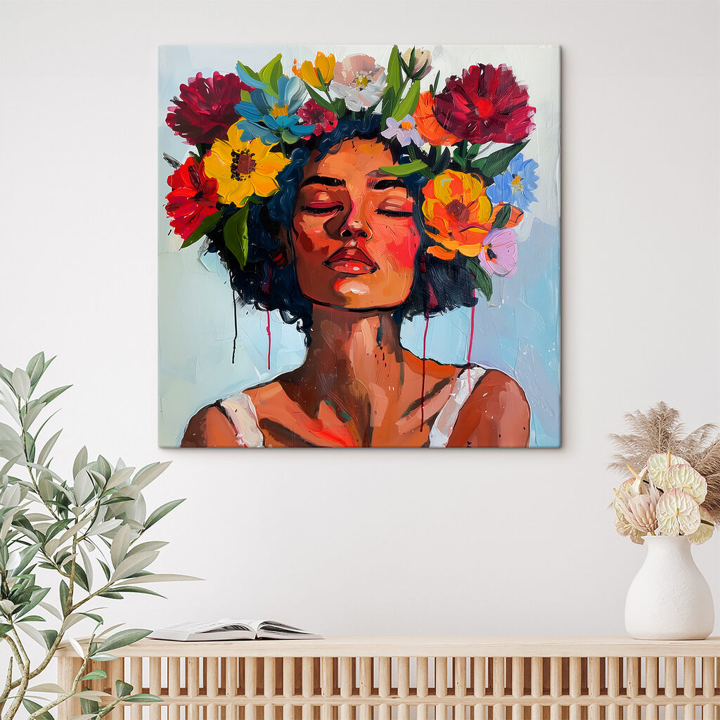 Coroană florală, lumină într-un interior