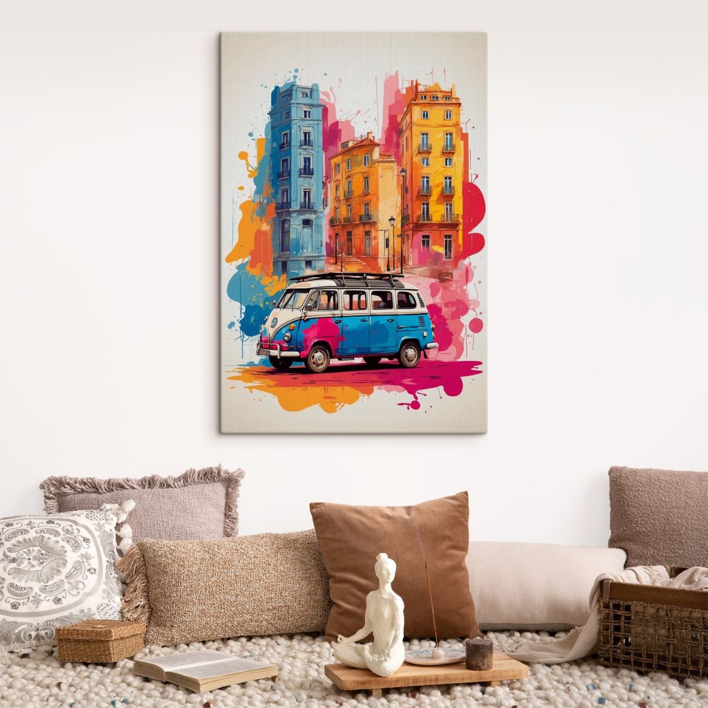 Microbuz lângă case colorate — interior 2