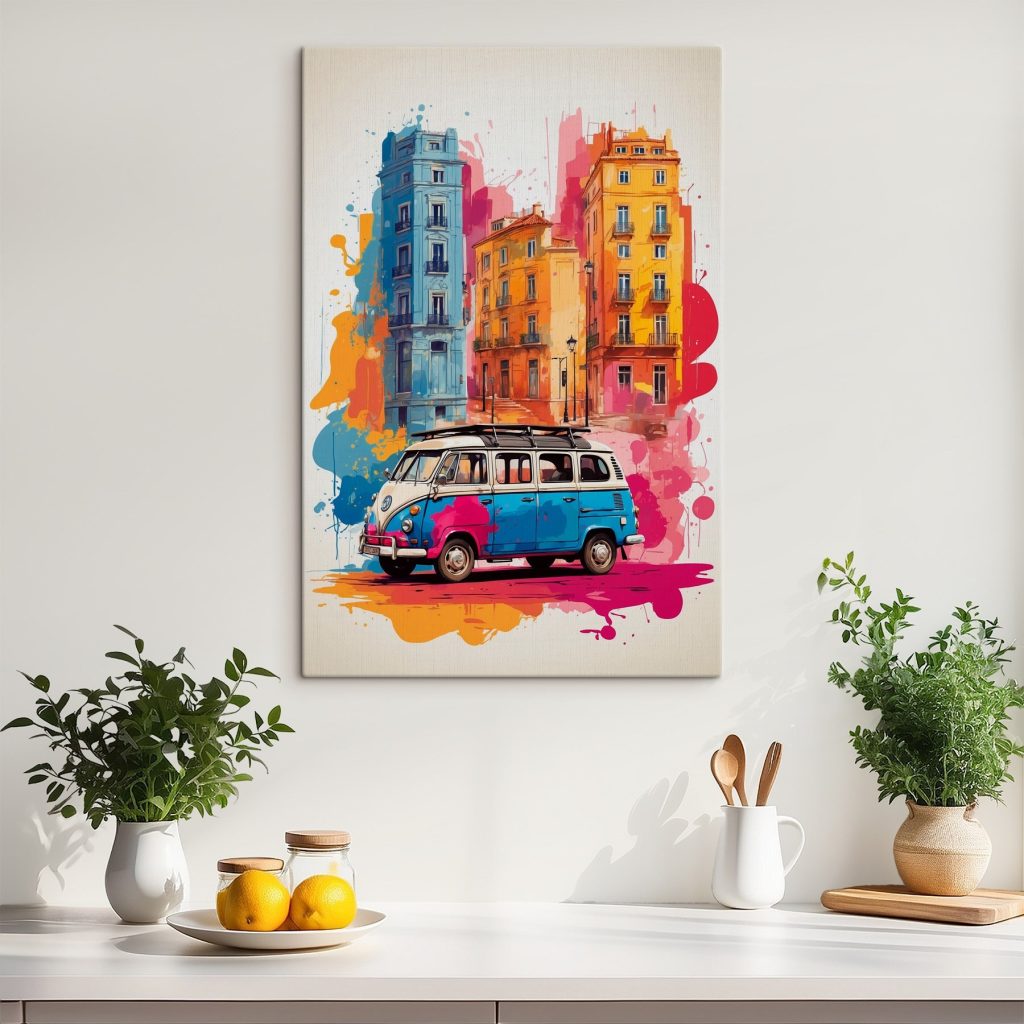 Microbuz lângă case colorate — interior 1