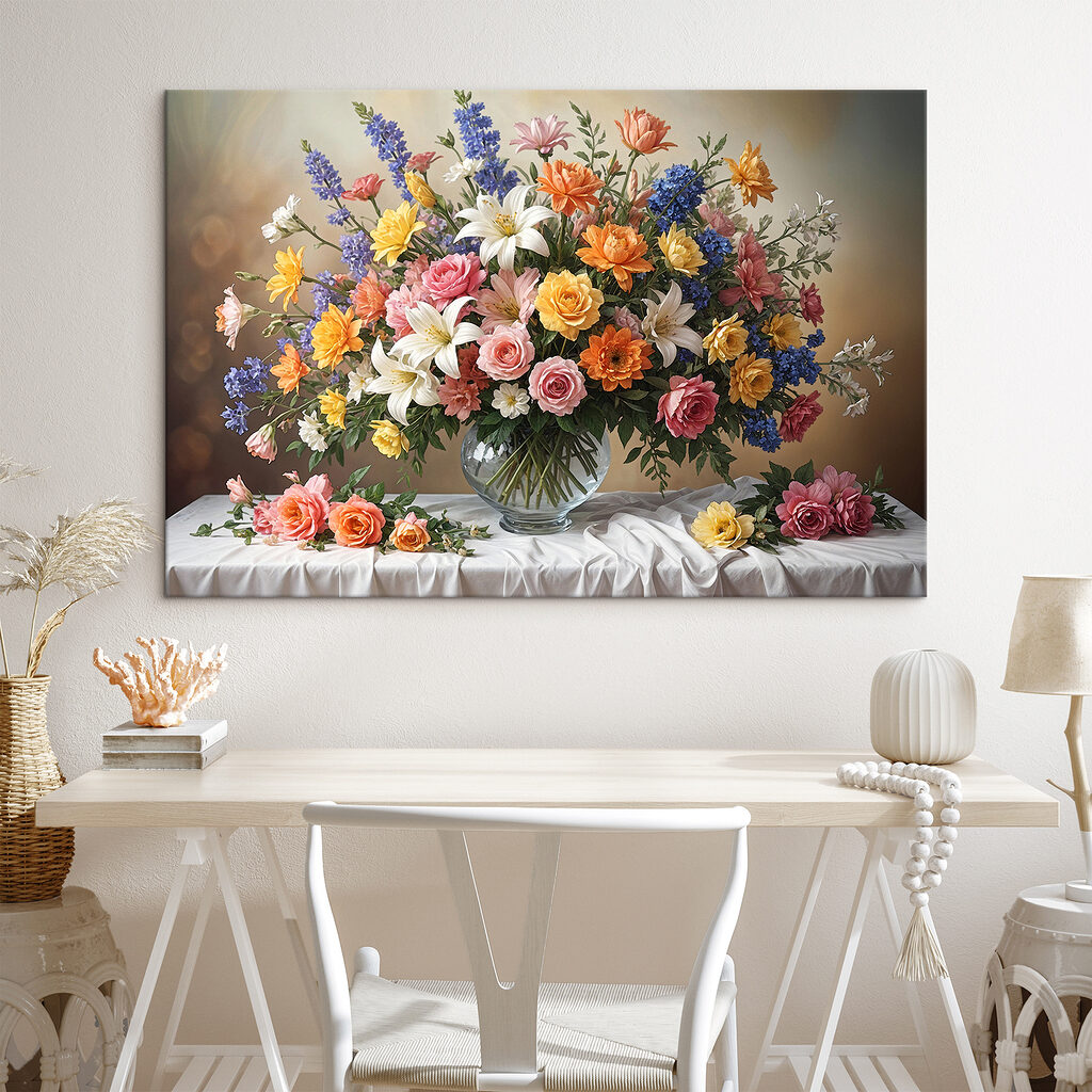 Buchet festiv pe masă într-un interior
