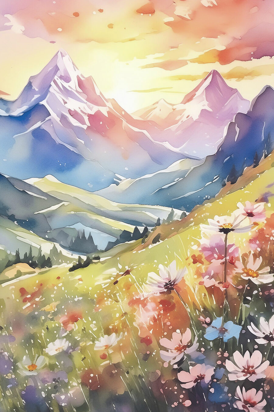 Pajiște montană în roz — design complet