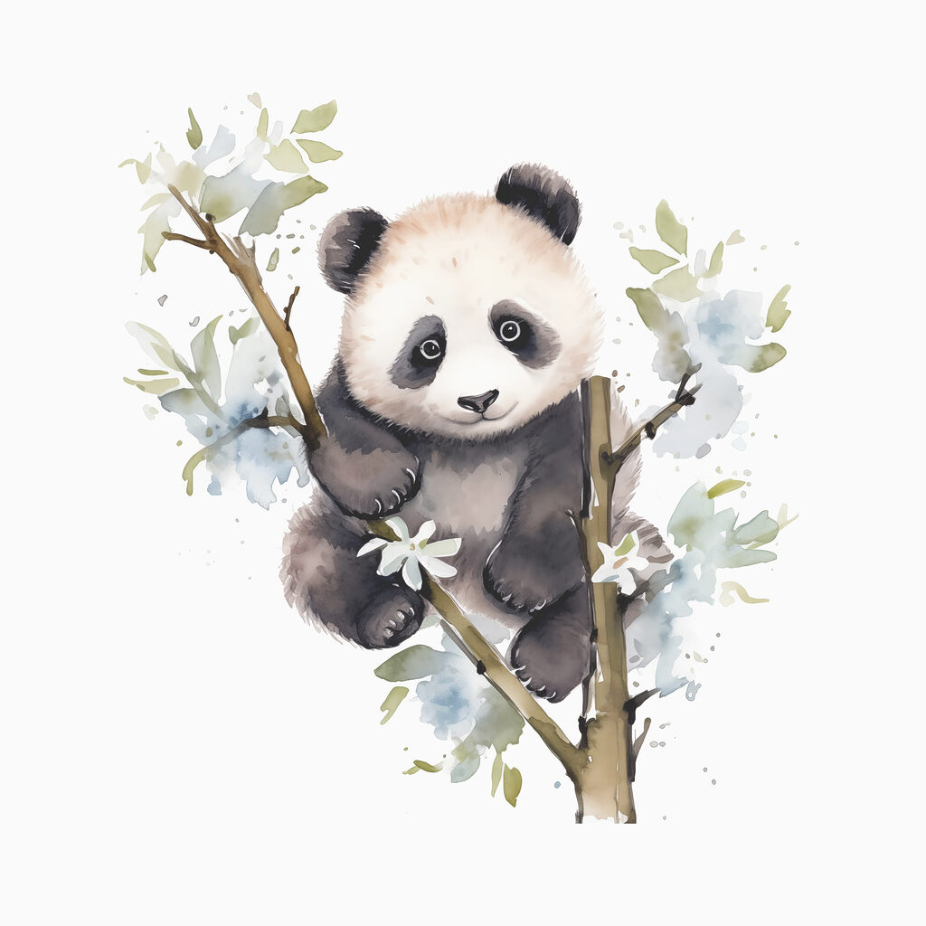 Panda printre ramuri — design complet
