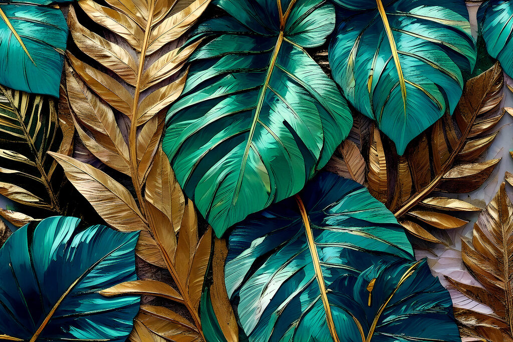 Frunze tropicale aurii — design complet