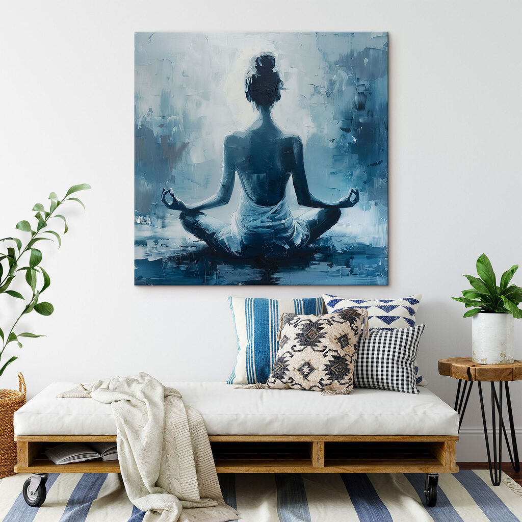 Meditație în liniște albastră într-un interior