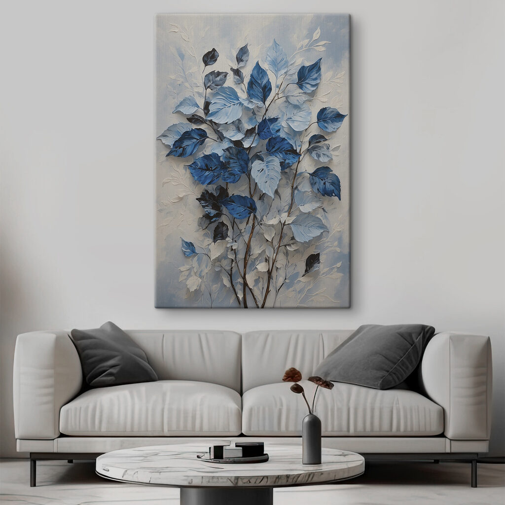 Frunze albastre pe gri — interior 1