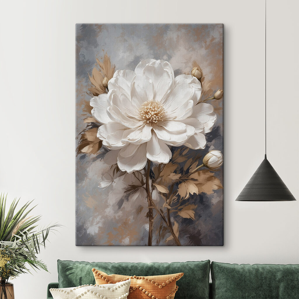 Flori albe, frunze ocru — interior 1