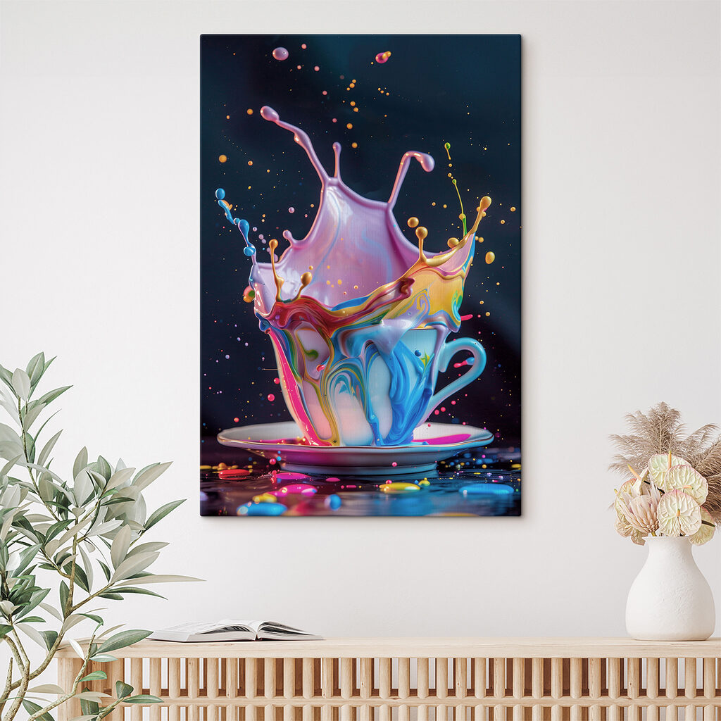 Ceașcă cu stropi colorați într-un interior