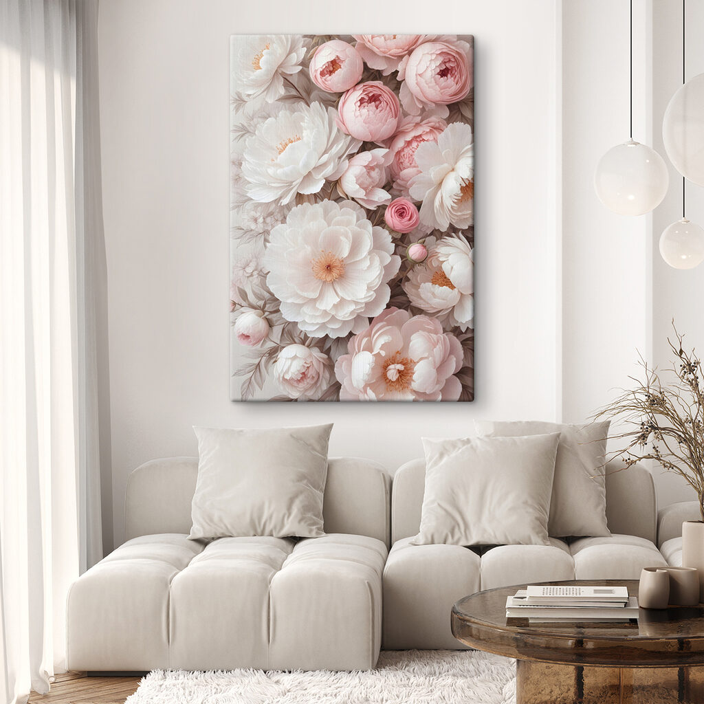 Rozete roz pe alb — interior 1