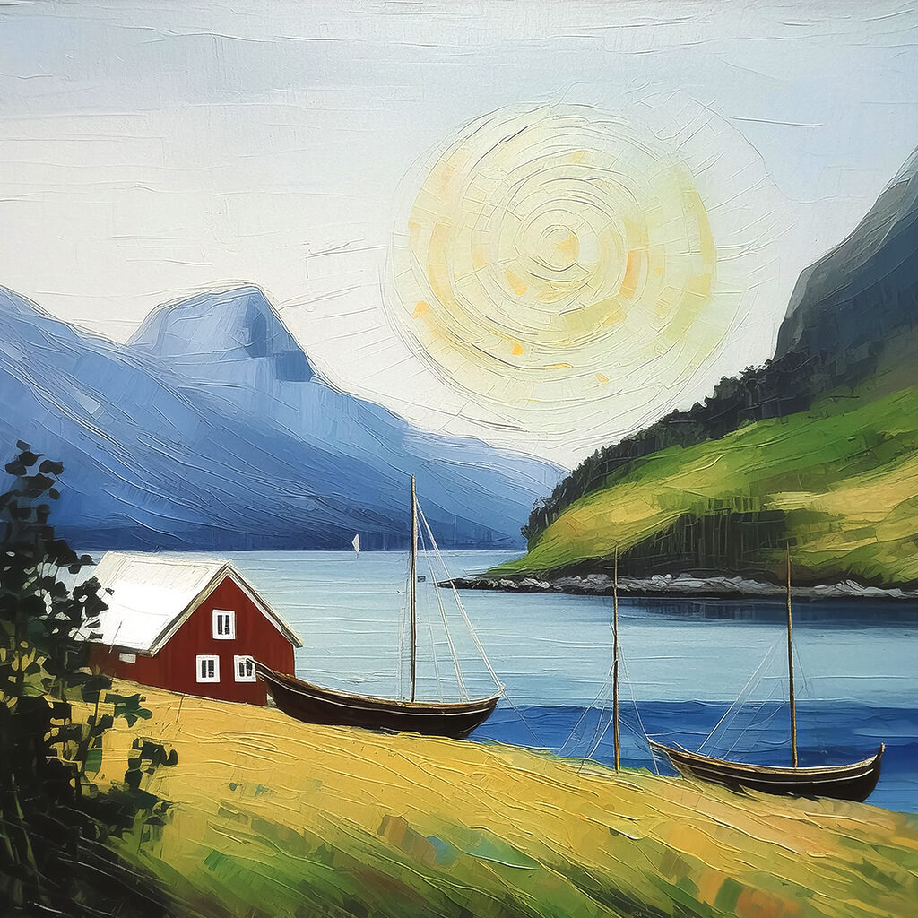 Căsuță roșie la fiord — design complet