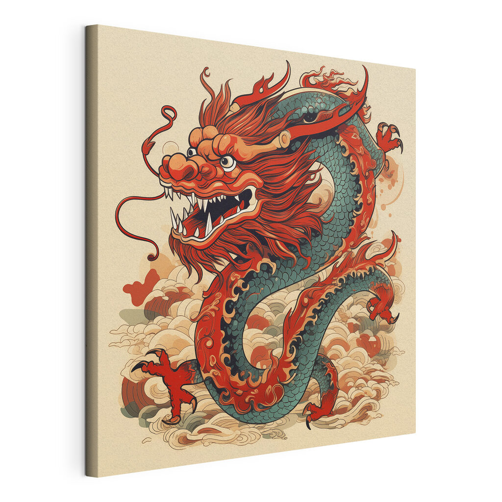 Dragon între nori, tablou pe pânză întinsă, cu margine continuă