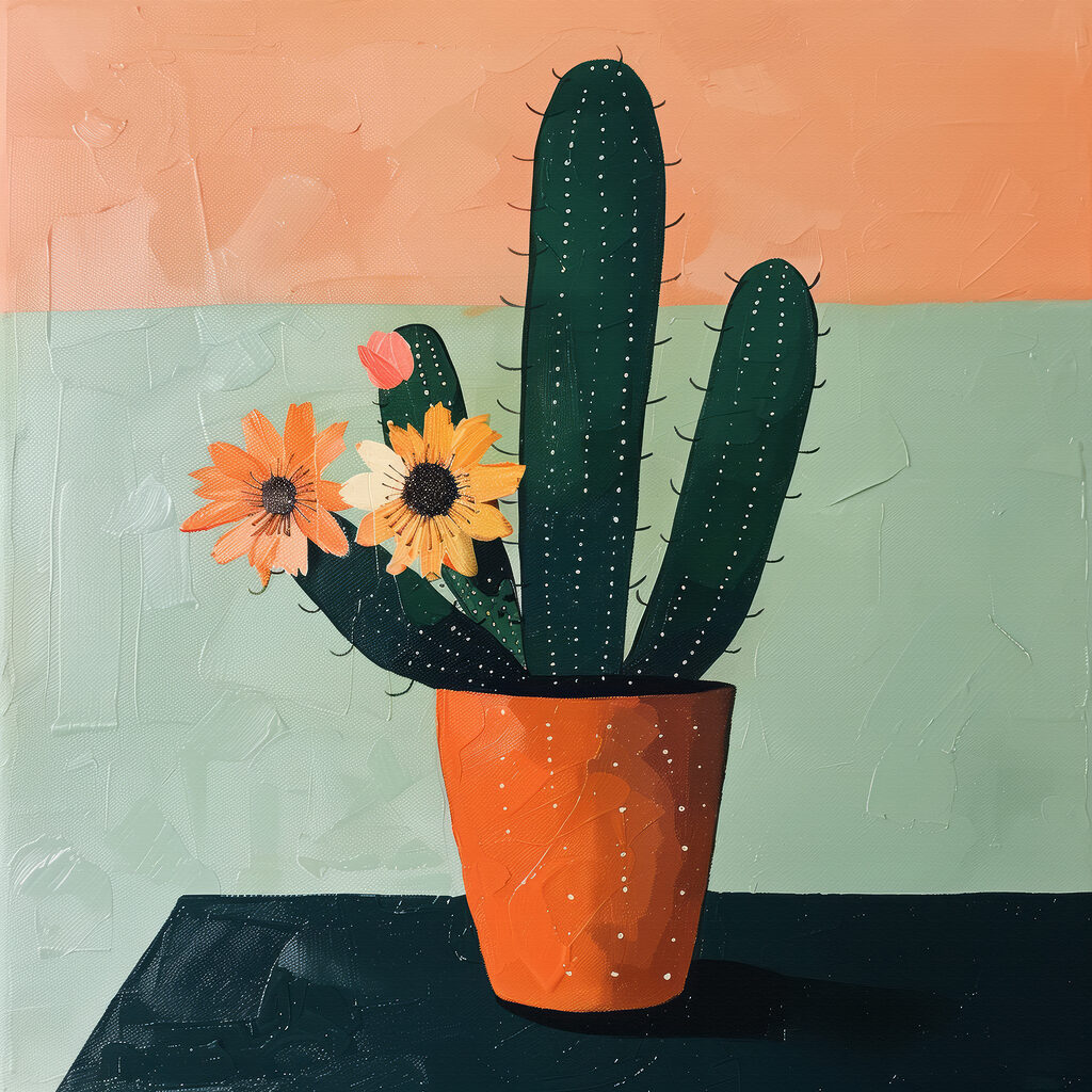 Cactus cu flori portocalii — design complet