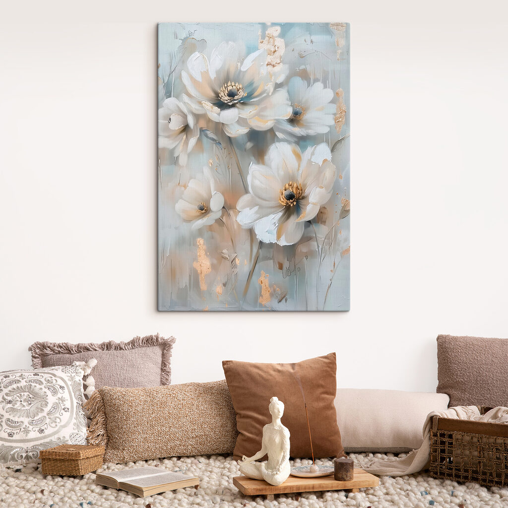 Flori albe, albastru deschis — interior 1