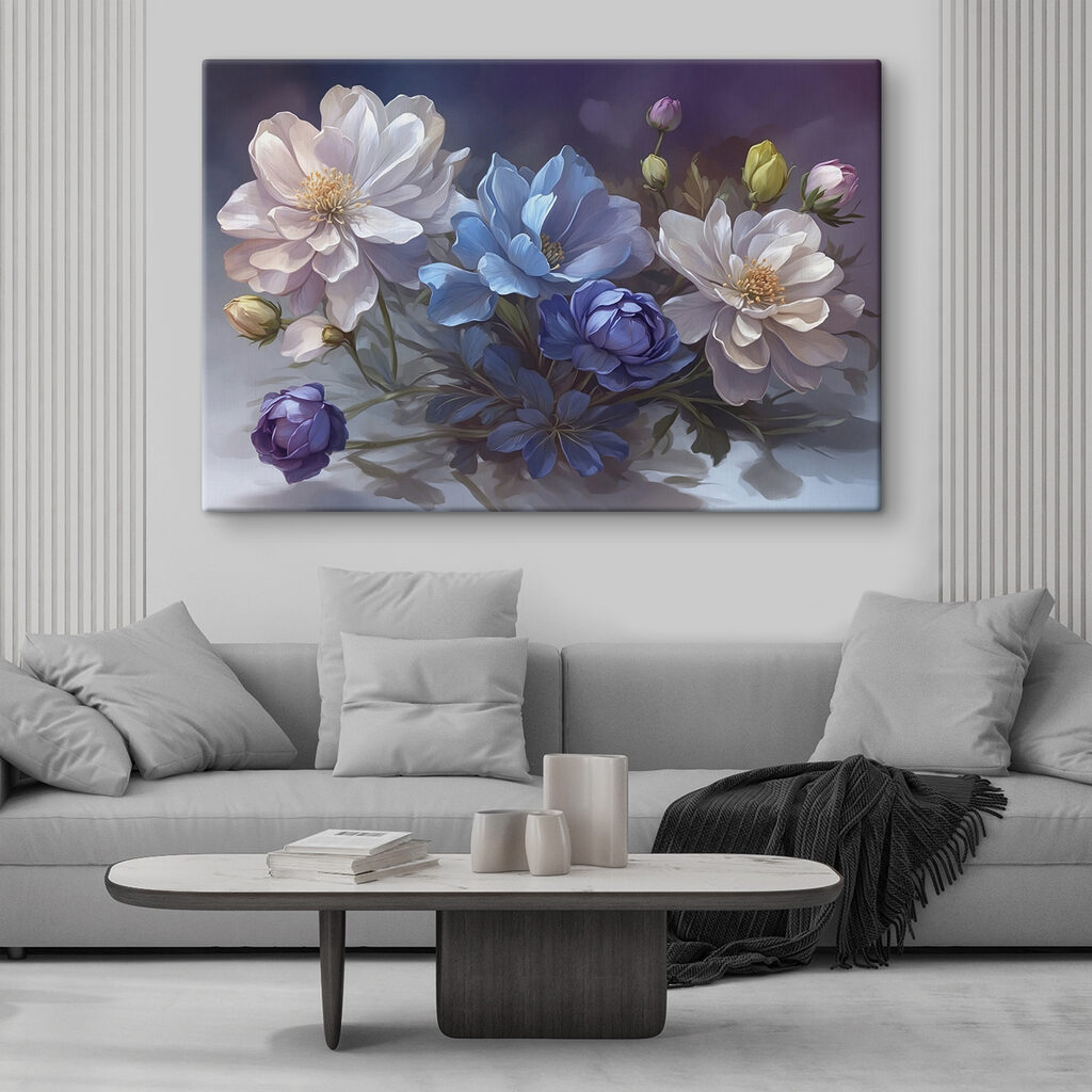 Flori albe, fundal violet — interior 2