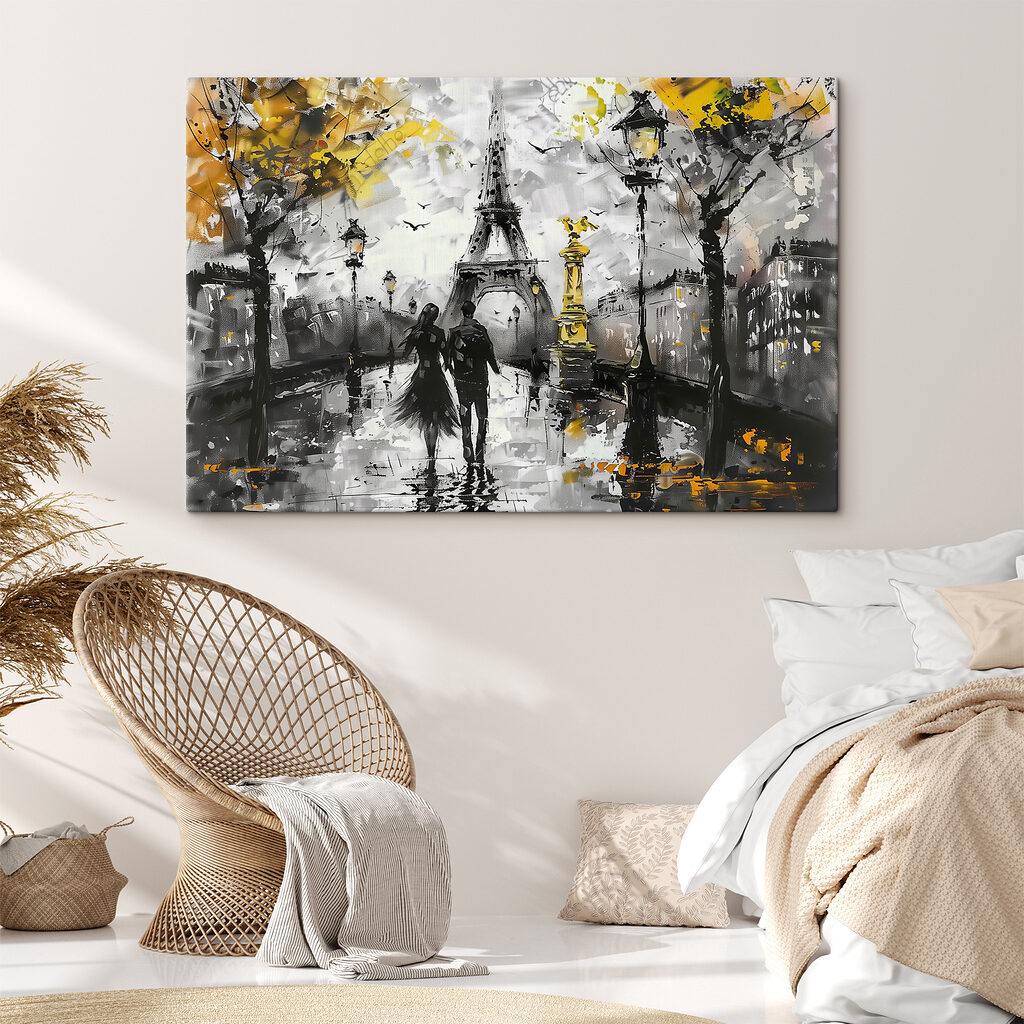 Paris printre frunze galbene într-un interior