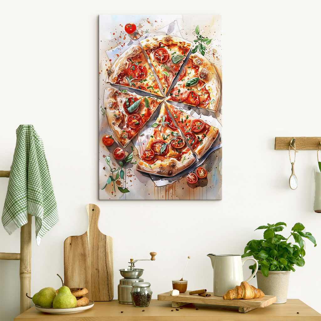 Pizza printre roșii într-un interior