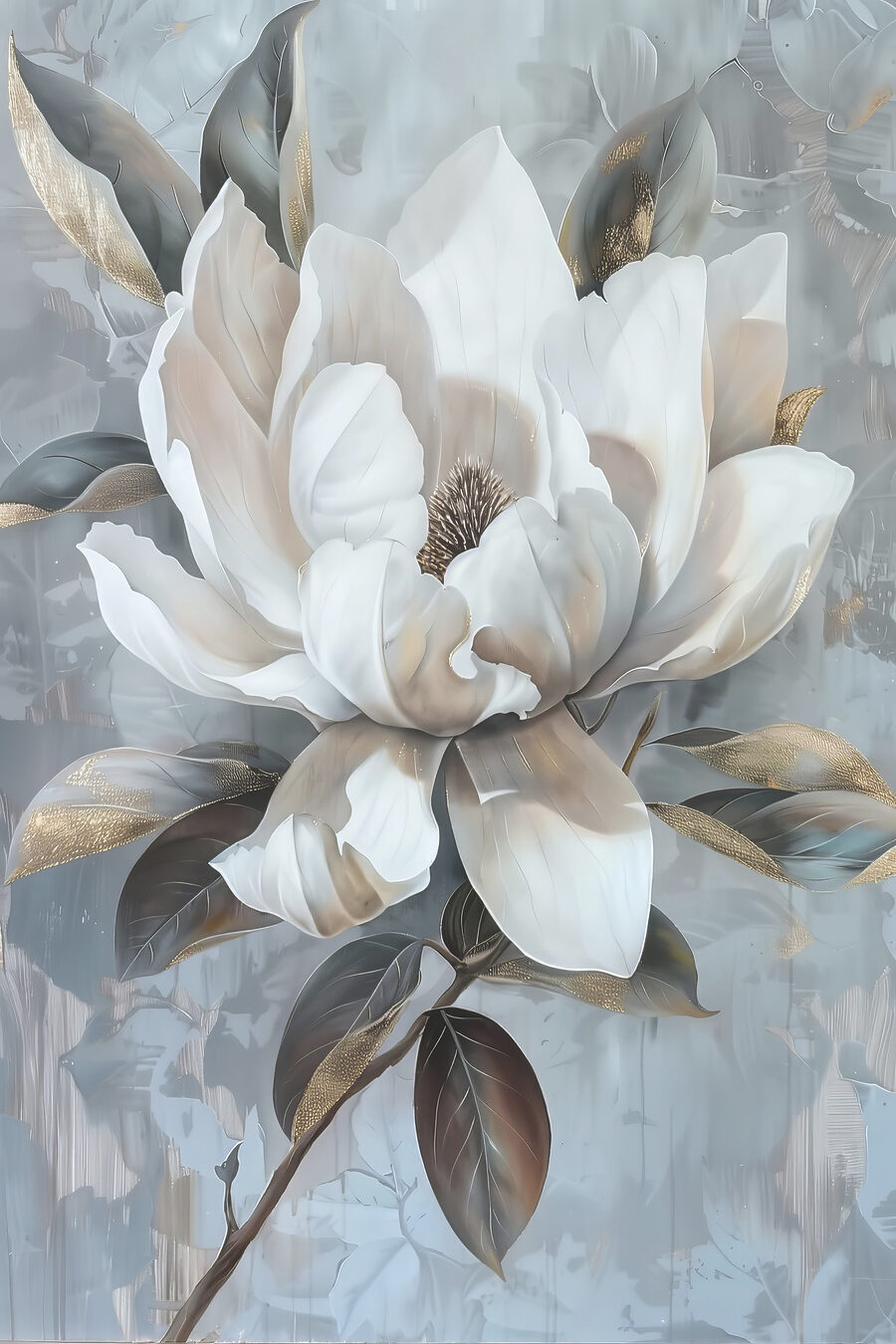Magnolie albă pe gri-albăstrui — design complet