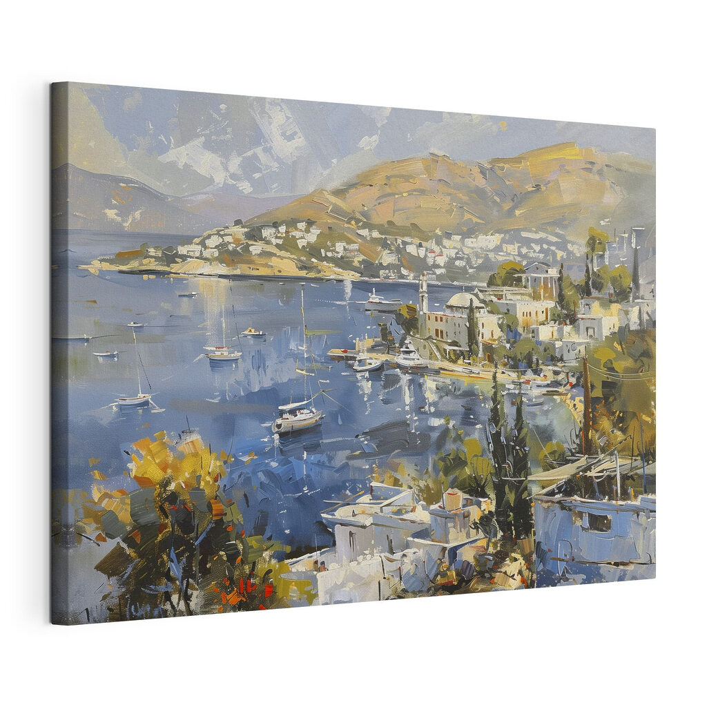 Port în gri-albăstrui, tablou pe pânză întinsă, cu margine continuă