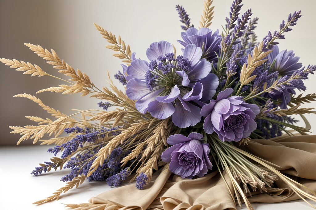 Buchet mov cu spice — design complet