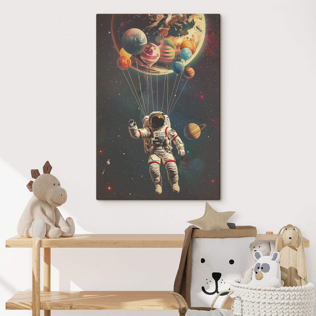 Astronaut sub planete într-un interior