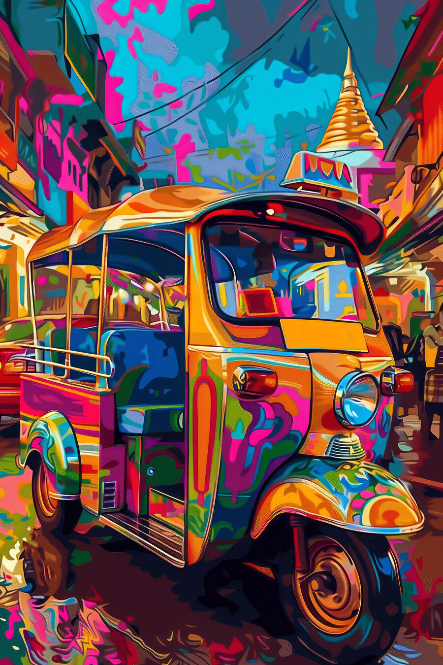 Tuk-tuk în culori aprinse — design complet