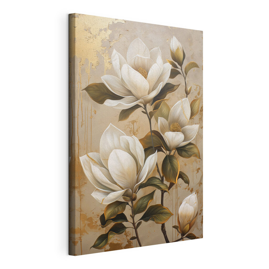 Ramură de magnolie, tablou pe pânză întinsă, cu margine continuă