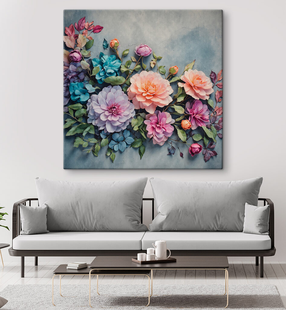Buchet pastel pe albastru — interior 2